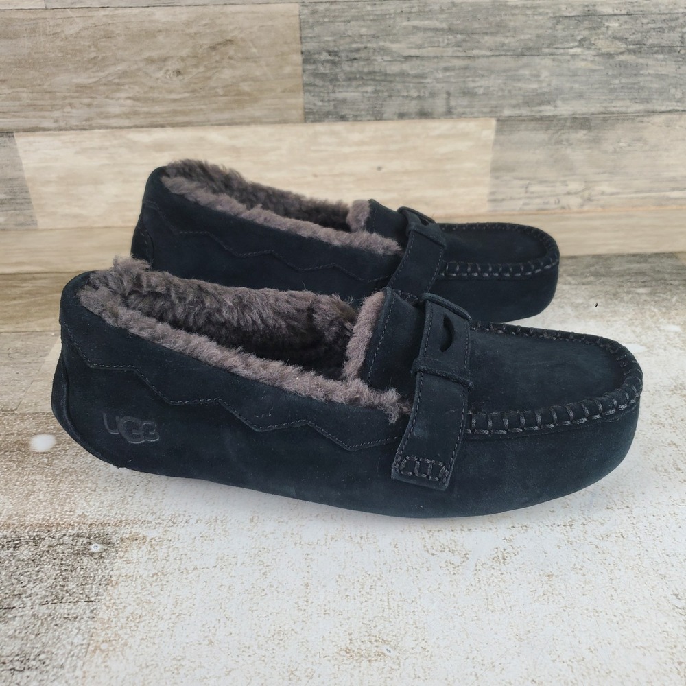 UGG Willow Women Moccasin Slipper Sz 9 Comfort Black Suede Lined Slip On Moc Toe
